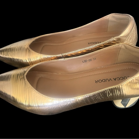 Lucca Vudor Metallic Gold Block-Heel Comfort Pumps – Size 37 (US ≈ 6½-7) - Picture 1 of 5